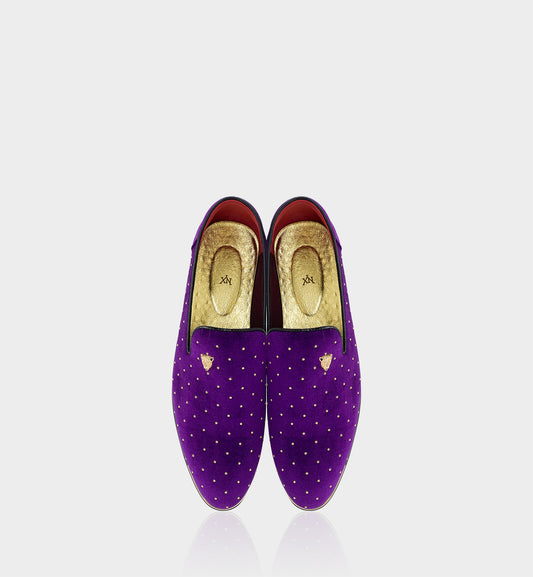 Men's Purple & Gold Rivet Pointed-Toe Loafers
