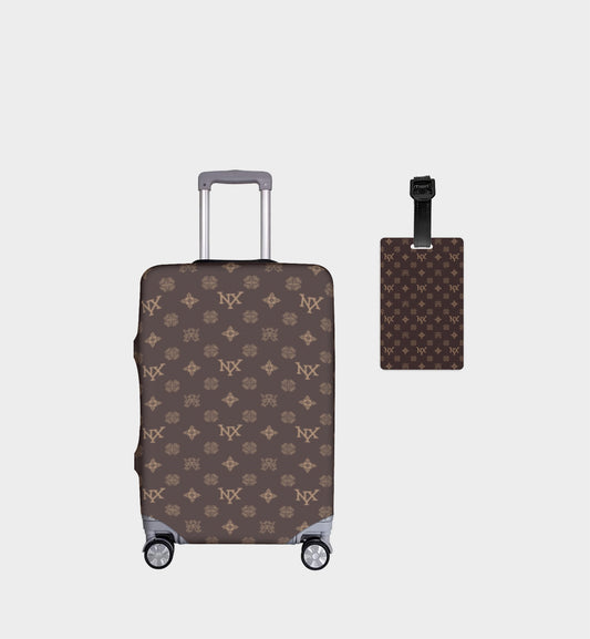 NXY Honeysuckle Pattern Dark Brown Luggage Cover & Tag Set