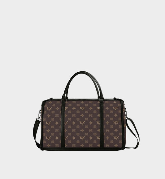 NXY Honeysuckle Pattern Travel Bag (Dark Brown Body + Black Handle)