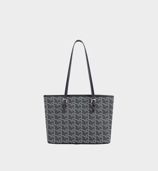 NXY Slanted Monogram Slate Blue Tote Bag