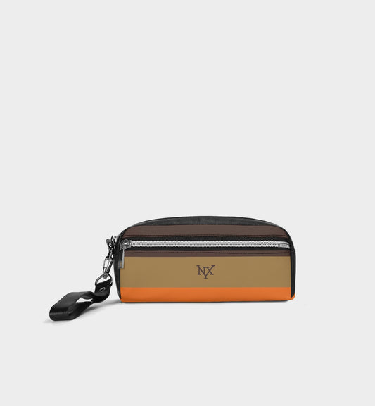 NXY Signature Tri-Color Block Clutch Bag (Brown/Olive/Orange)