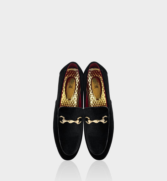 Men’s Black Velvet Gold Hardware Loafers