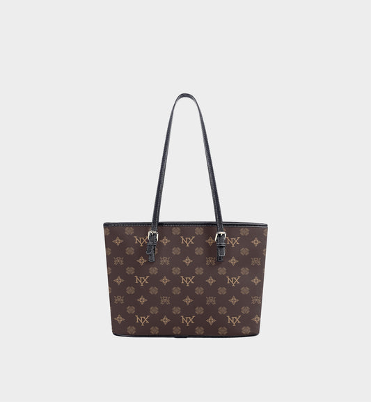 NXY Honeysuckle Pattern Dark Brown Tote Bag