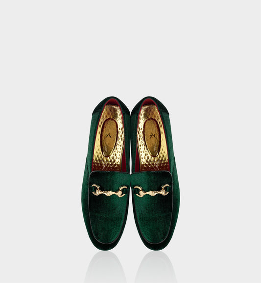 Men’s Emerald Velvet Gold Hardware Loafers