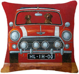 MHB Square Cushion Covers Car and Animal Theme Home Décor Cotton Linen Pillowcase 18x18 Inch