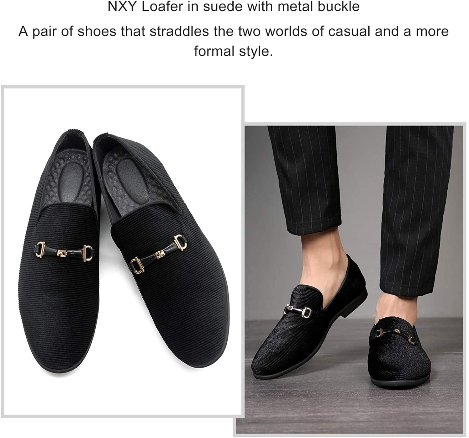 NXY Black Loafers Men丨Men's Penny Loafers & Velvet Loafers Men - Fashion Formal Buckle Casual Dress Shoes