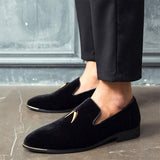 NXY Pantuflas metálicas Penny para hombre, mocasines planos de terciopelo, vestido sin cordones, zapatos de talla grande, talla 6-13