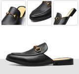 NXY Men's Slip-on Mule Loafer Leather Backless Casual Dress Slippers