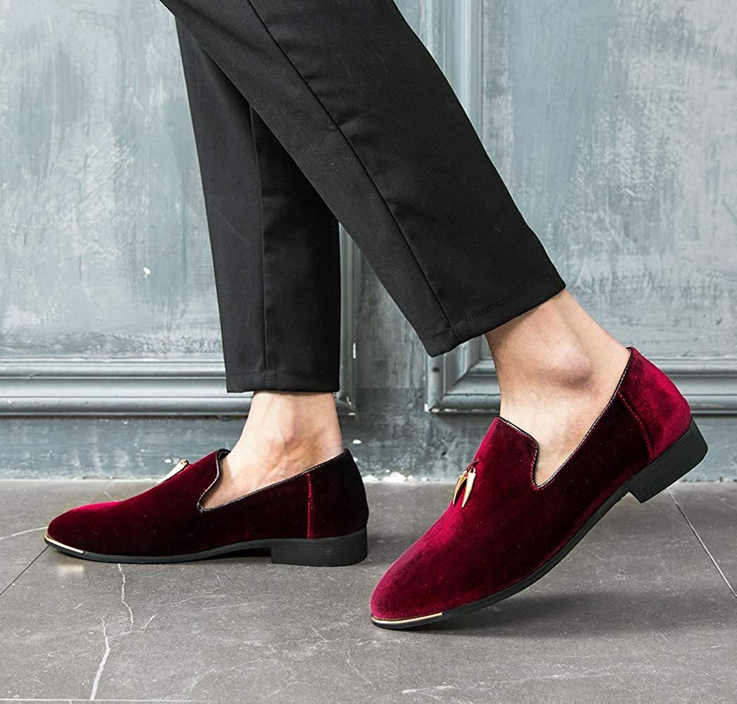 NXY Pantuflas metálicas Penny para hombre, mocasines planos de terciopelo, vestido sin cordones, zapatos de talla grande, talla 6-13
