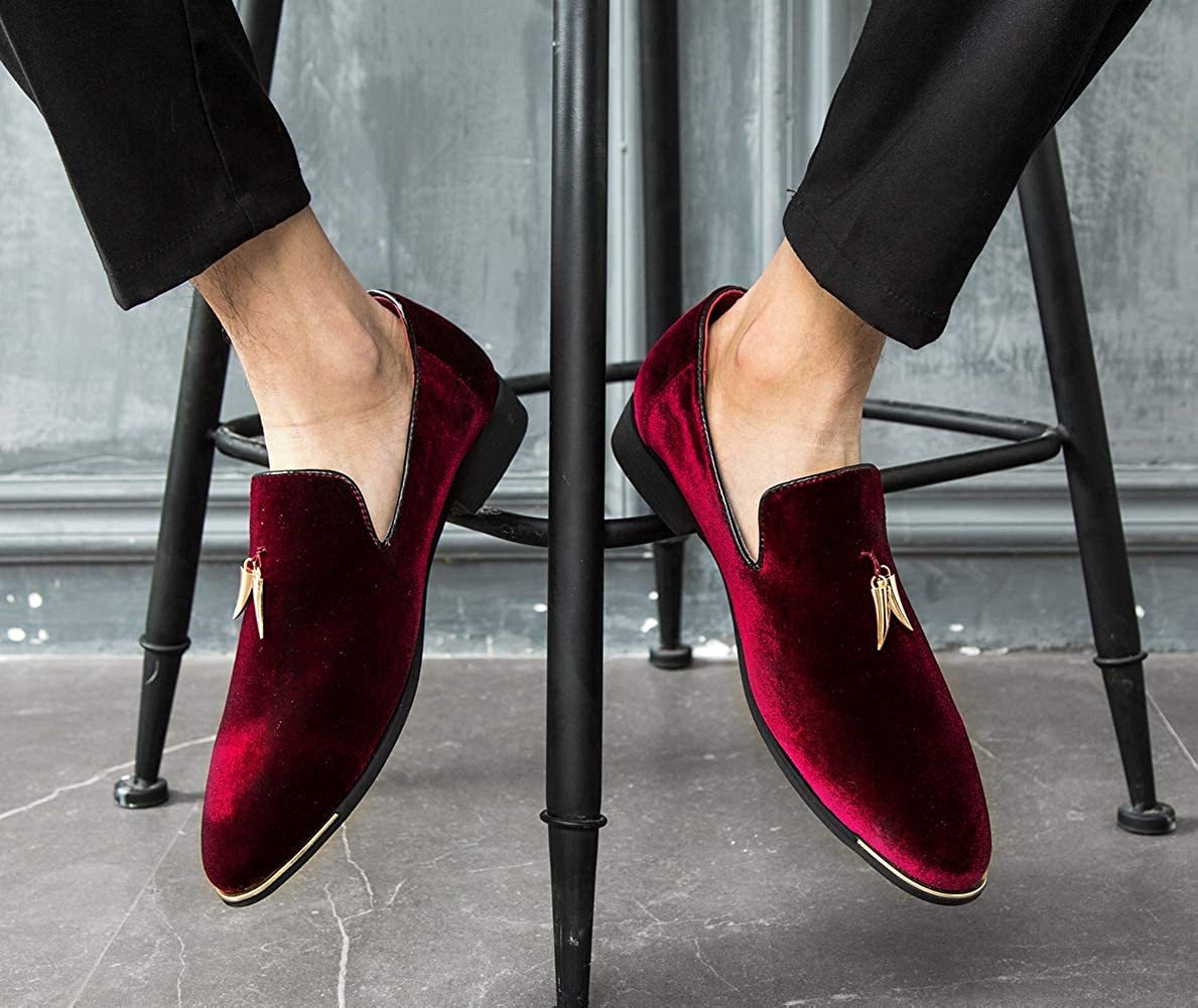NXY Pantuflas metálicas Penny para hombre, mocasines planos de terciopelo, vestido sin cordones, zapatos de talla grande, talla 6-13