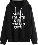 Women’s Pullover Hoodies Casual Loose Letter Print Long Sleeves O-Neck Hooded Sweatshirts Blouse Tops for Teen Girls