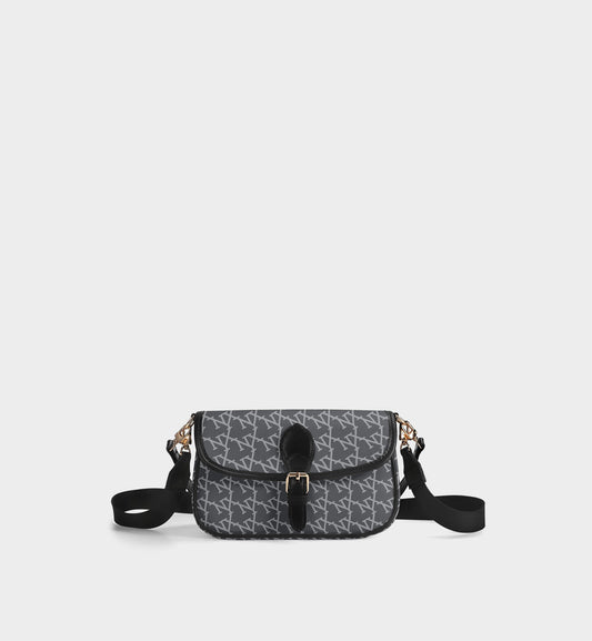 NXY Slanted Monogram Slate Blue Crossbody Satchel