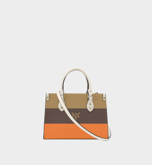 NXY Signature Tri-Color Block Handle Bag (Olive/Brown/Orange)