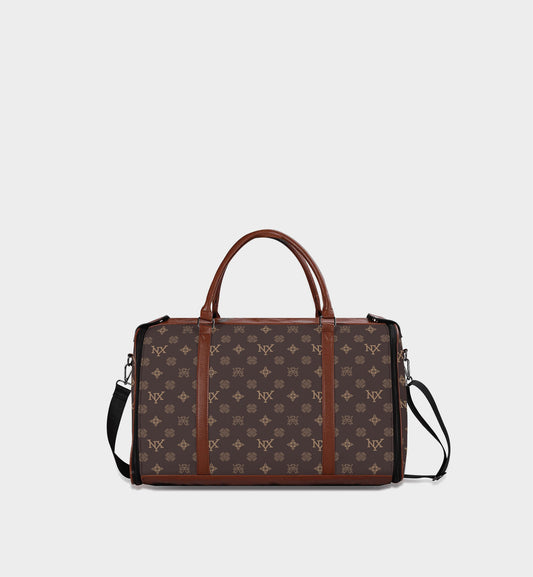 NXY Honeysuckle Pattern Travel Bag (Dark Brown Body + Brown Handle)