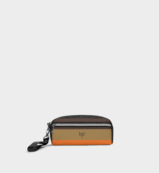 NXY Signature Tri-Color Block Clutch Bag (Brown/Olive/Orange)