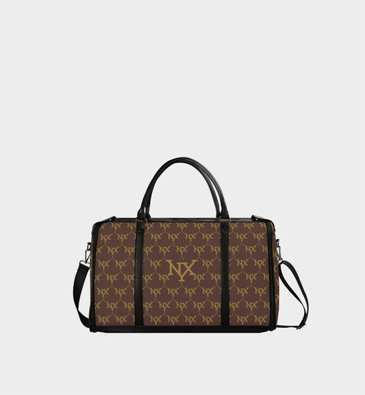 NXY Large Logo Classic Monogram Travel Bag (Brown Body + Black Handle)