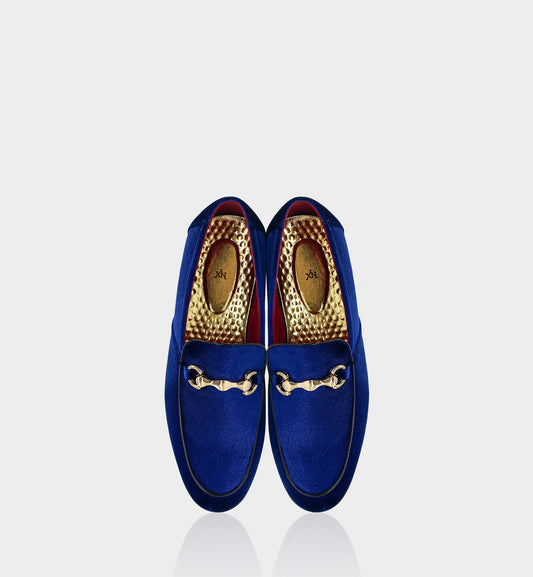 Men’s Navy Velvet Gold Hardware Loafers