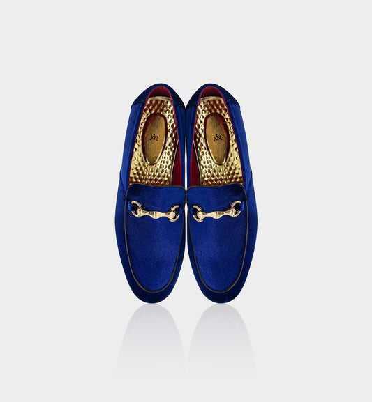 Men’s Navy Velvet Gold Hardware Loafers