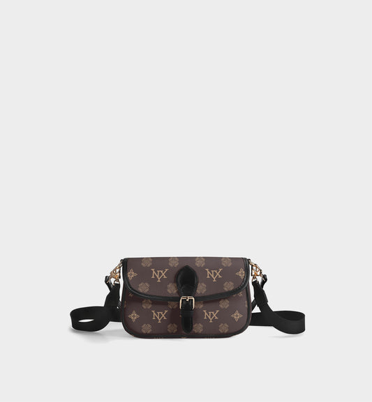 NXY Honeysuckle Pattern Dark Brown Crossbody Satchel