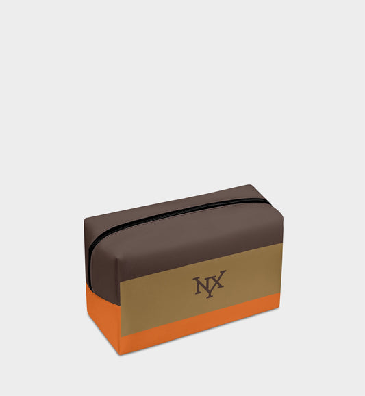 NXY Classic Tri-Color Cosmetic Bag (Brown/Olive/Orange)