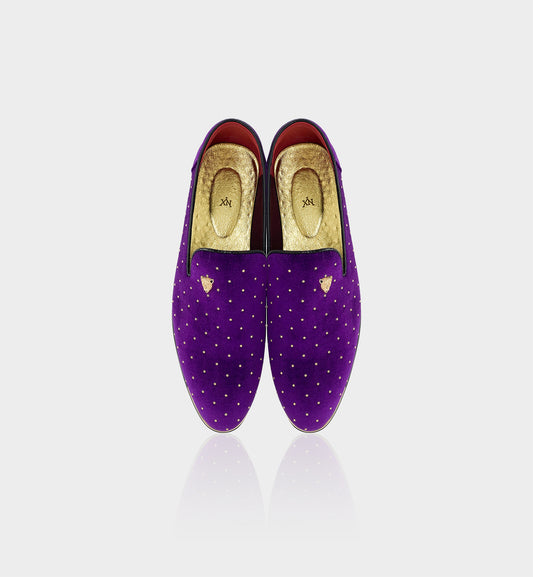 Men's Purple & Gold Rivet Pointed-Toe Loafers
