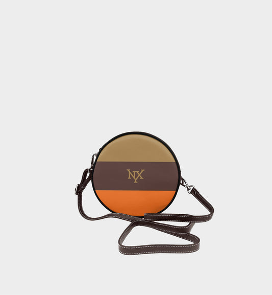 NXY Tri-Color Block Mini Circular Bag (Olive/Brown/Orange)