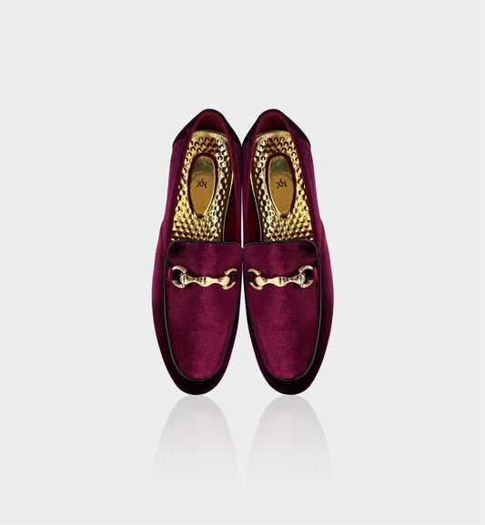 Men’s Burgundy Velvet Gold Hardware Loafers