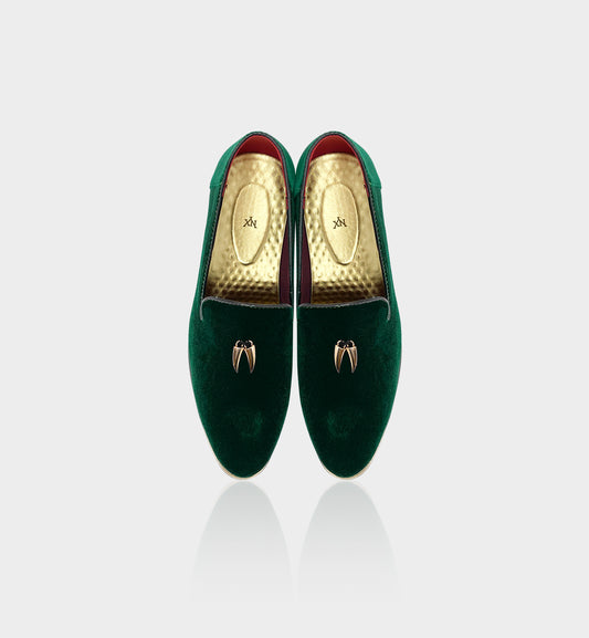 CHILILOAFER Men's Green & Gold Chili Pendant Toe-Protector Upgrade Pointed-Toe Loafers