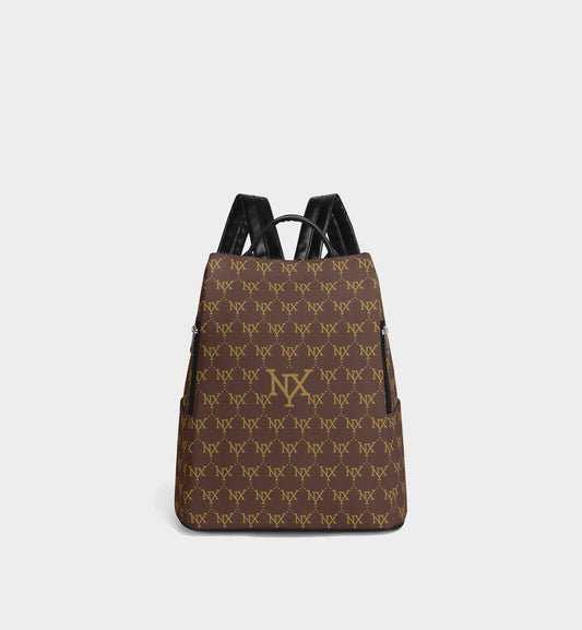 NXY Large Logo Monogram Brown Backpack