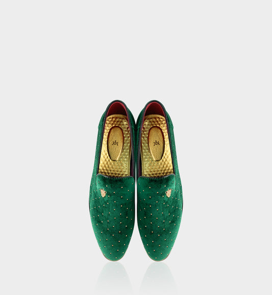 Men's Green & Gold Rivet Pointed-Toe Loafers