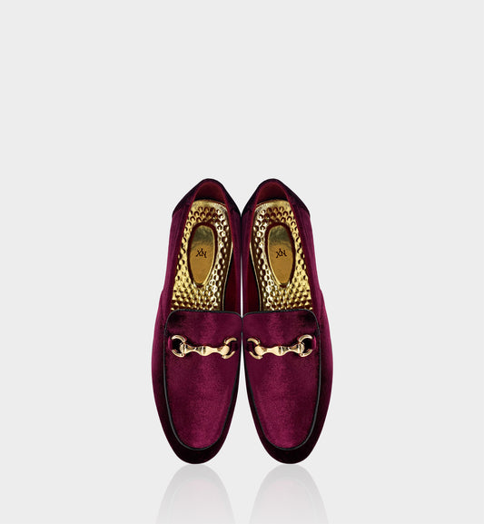 Men’s Burgundy Velvet Gold Hardware Loafers
