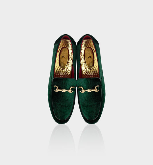 Men’s Emerald Velvet Gold Hardware Loafers