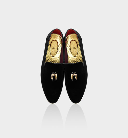 CHILILOAFER Men's Black & Gold Chili Pendant Toe-Protector Upgrade Pointed-Toe Loafers