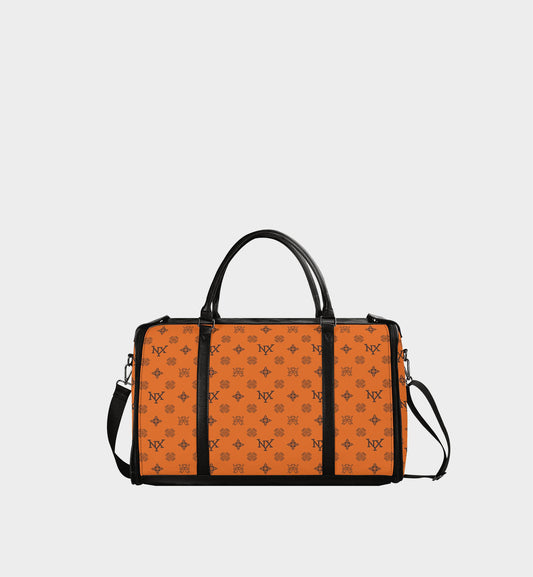 NXY Honeysuckle Pattern Travel Bag (Orange Body + Black Handle)