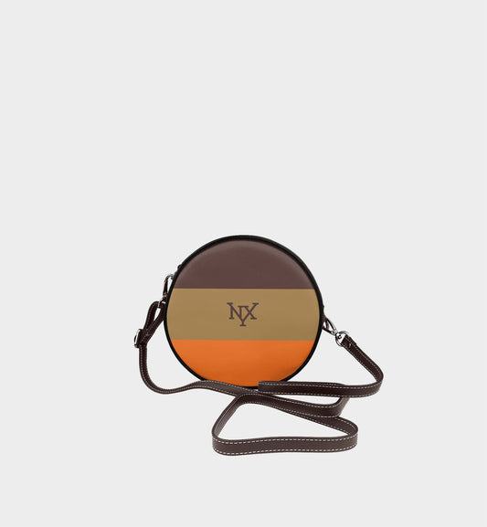 NXY Tri-Color Block Mini Circular Bag (Brown/Olive/Orange)