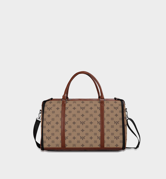 NXY Honeysuckle Pattern Travel Bag (Camel Body + Brown Handle)