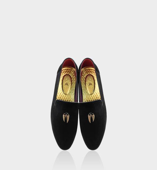 CHILILOAFER Men's Black & Gold Chili Pendant Pointed-Toe Loafers