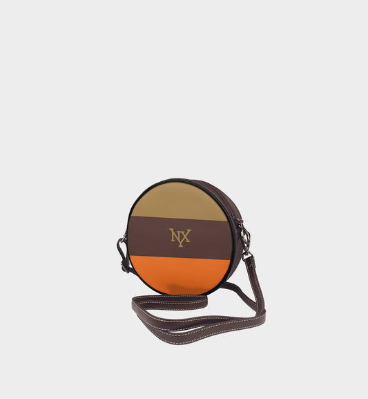 NXY Tri-Color Block Mini Circular Bag (Olive/Brown/Orange)