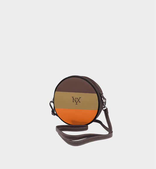 NXY Tri-Color Block Mini Circular Bag (Brown/Olive/Orange)