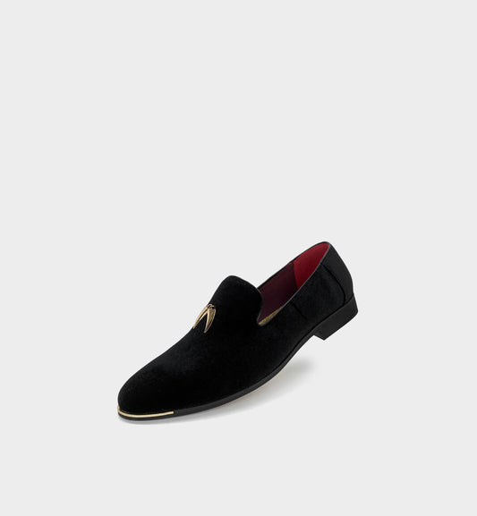 CHILILOAFER Men's Black & Gold Chili Pendant Toe-Protector Upgrade Pointed-Toe Loafers