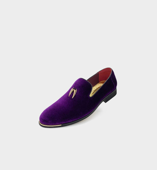 CHILILOAFER Men's Purple & Gold Chili Pendant Toe-Protector Upgrade Pointed-Toe Loafers