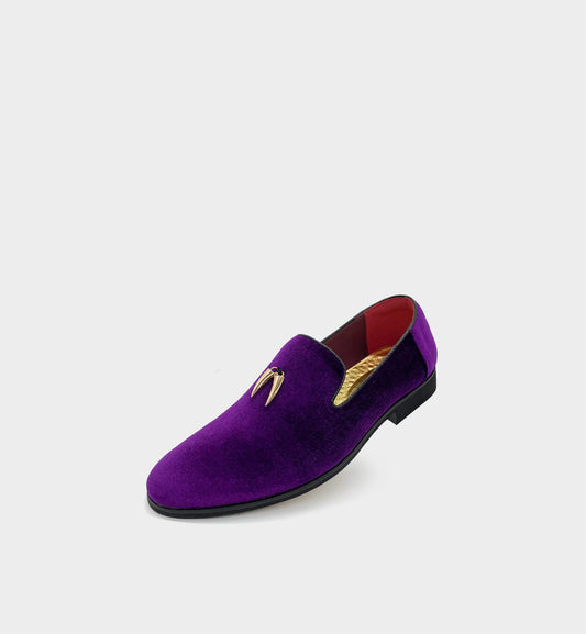 CHILILOAFER Men's Purple & Gold Chili Pendant Pointed-Toe Loafers