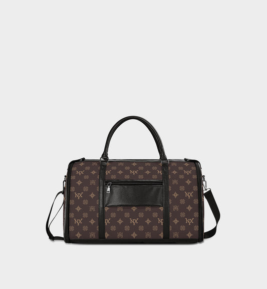 NXY Honeysuckle Pattern Travel Bag (Dark Brown Body + Black Handle)
