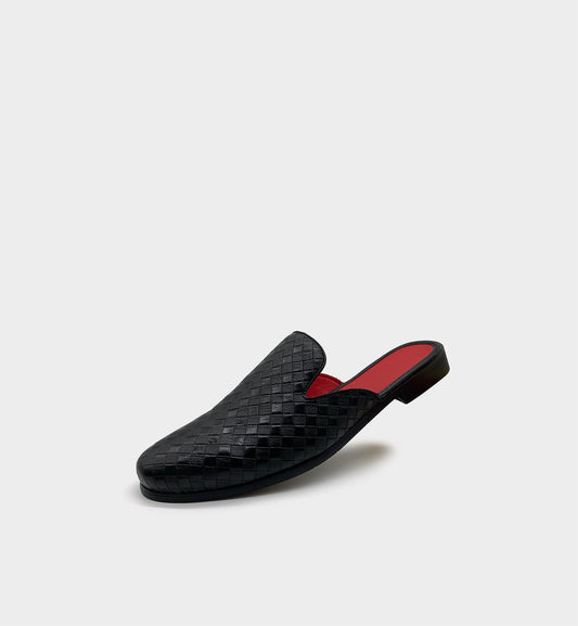Men's Leather Woven Pattern Mules
