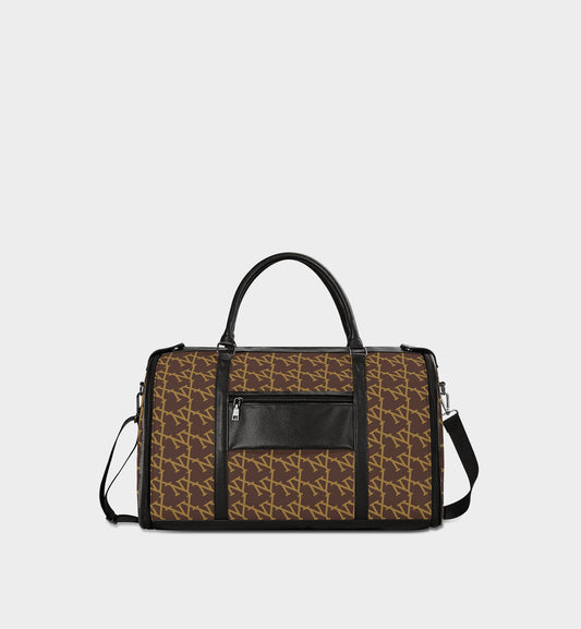NXY Slanted Monogram Travel Bag (Brown Body + Black Handle)