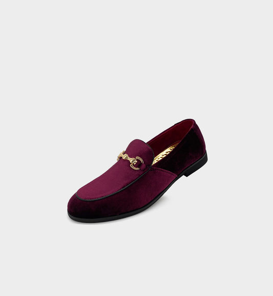 Men’s Burgundy Velvet Gold Hardware Loafers