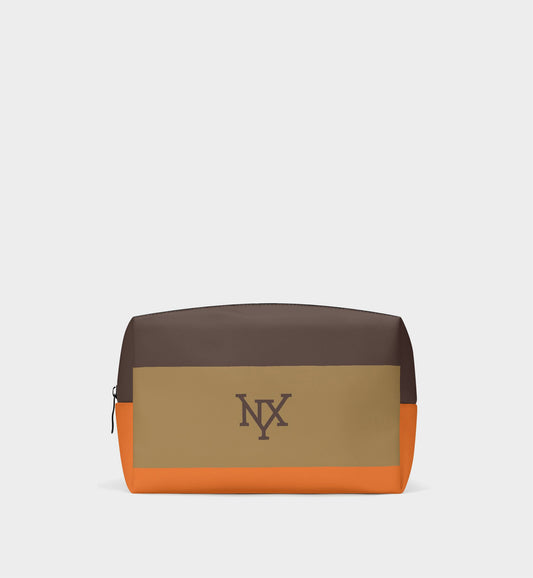 NXY Classic Tri-Color Cosmetic Bag (Brown/Olive/Orange)