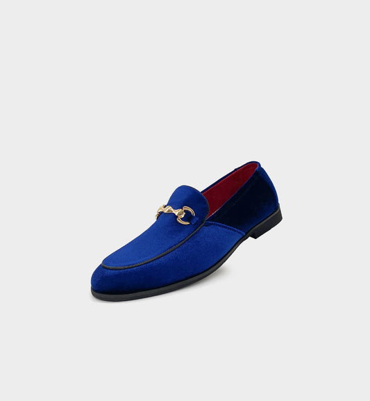 Men’s Navy Velvet Gold Hardware Loafers