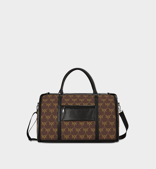 NXY Large Logo Classic Monogram Travel Bag (Brown Body + Black Handle)