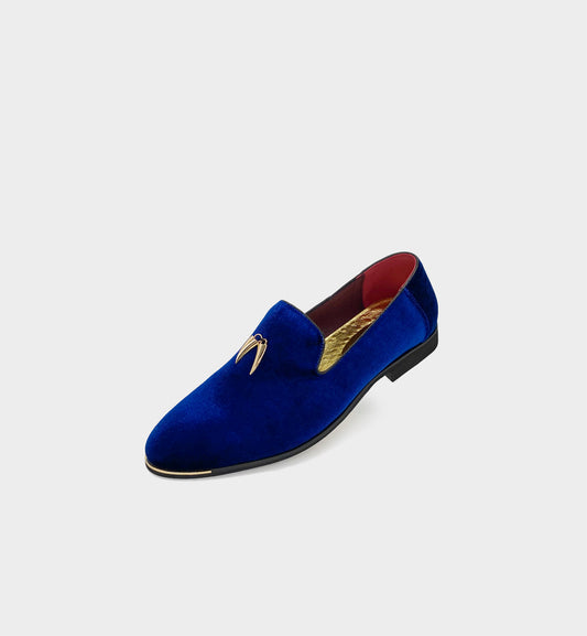 CHILILOAFER Men's Blue & Gold Chili Pendant Toe-Protector Upgrade Pointed-Toe Loafers